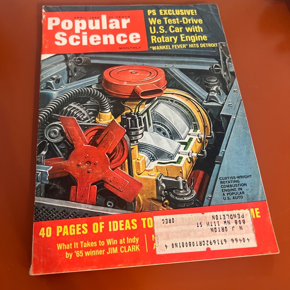 Popular Science April 1966 Rotary Engine Wankel Fever Jim Clark Indy 500 Vintage